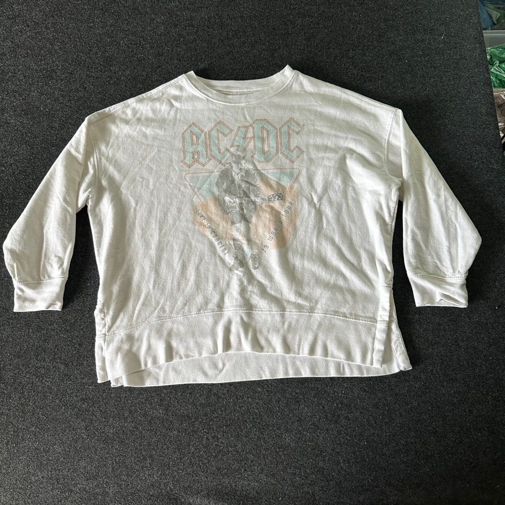 ACDC 79 World Tour Graphic Sweatshirt White Oversized Pullover XL Women